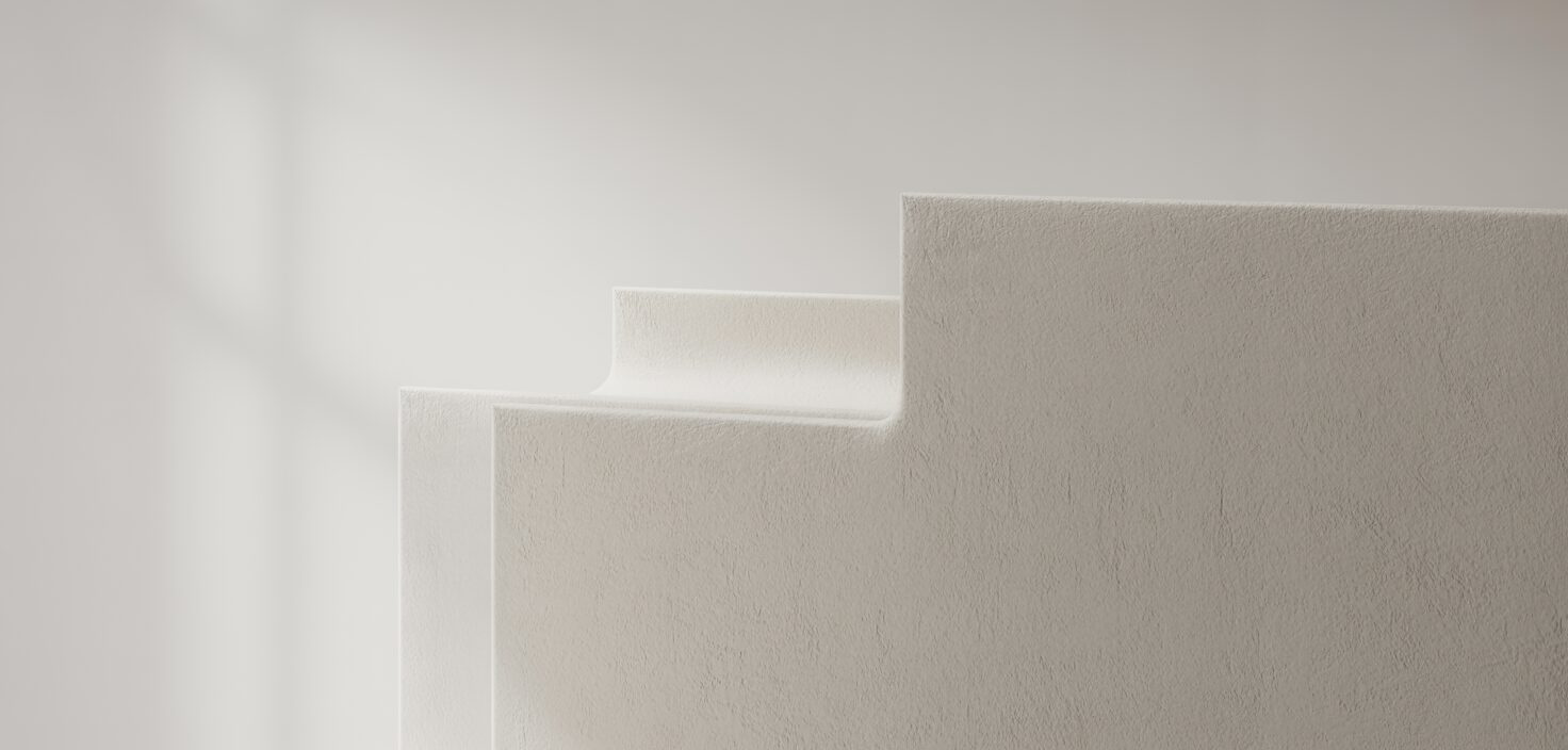 En fotorealistisk bild av en matt, vitmålad vägg med subtila texturer, minimalistisk inredning.